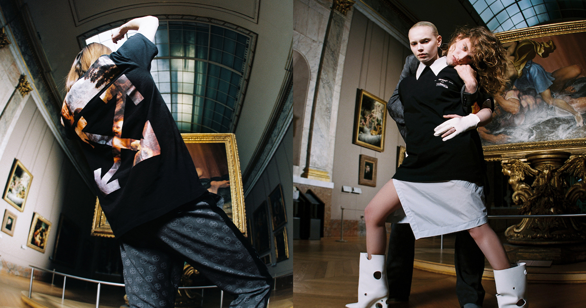 オフ-ホワイト」がパリのルーブル美術館とコラボ “クロスアロー”ロゴと