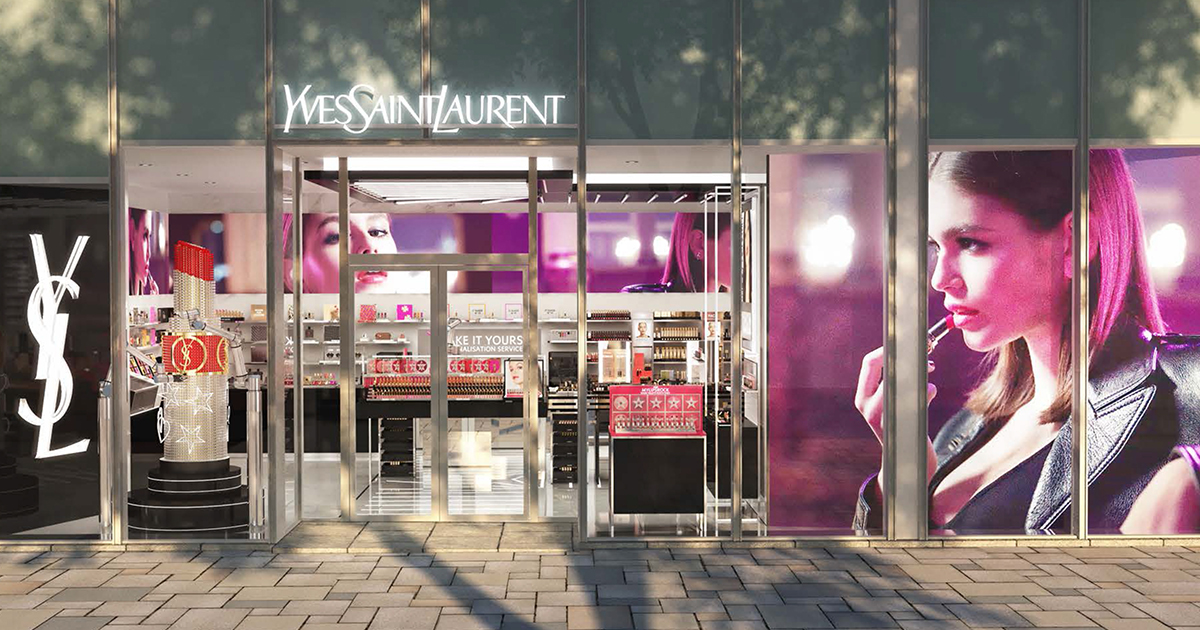 送料無料☆イブサンローラン　ディスプレイスタンド　サングラス台 店舗什器 YSLが「リブレ」シリーズの香りを体験できるポップアップ