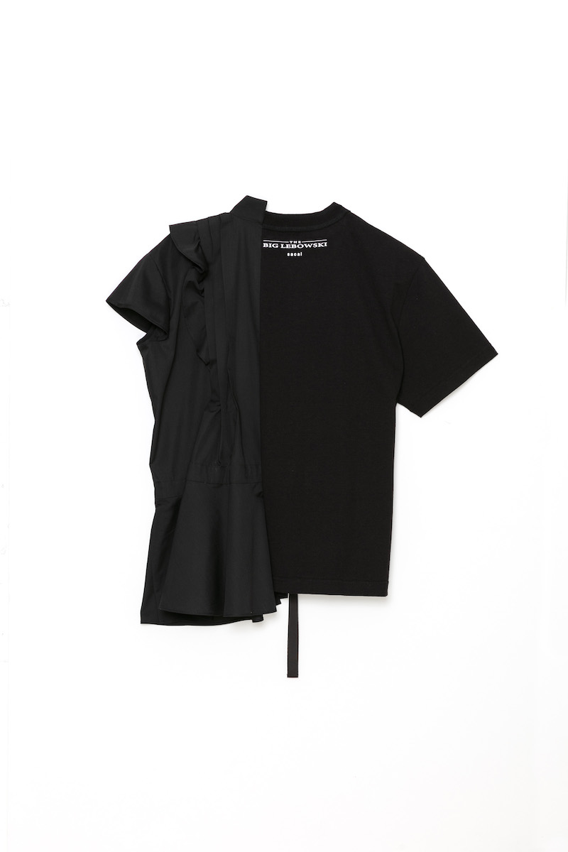 sacai / サカイ | 2020SS | × THE BIG LEBOWSKI ビッグ リボウスキ コラボ ストライプ 切替 サイドジップ プリント Tシャツ | 3 | ブラック | メンズ