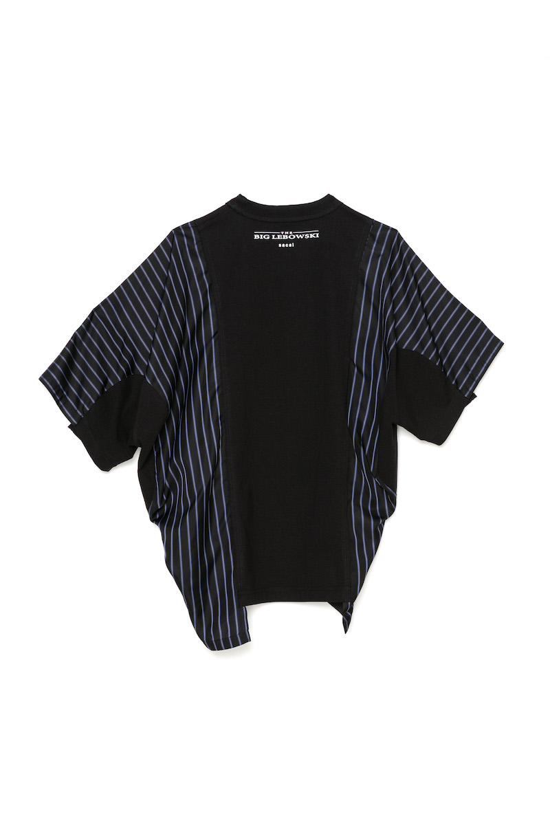 sacai / サカイ | 2020SS | × THE BIG LEBOWSKI ビッグ リボウスキ コラボ ストライプ 切替 サイドジップ プリント Tシャツ | 3 | ブラック | メンズ