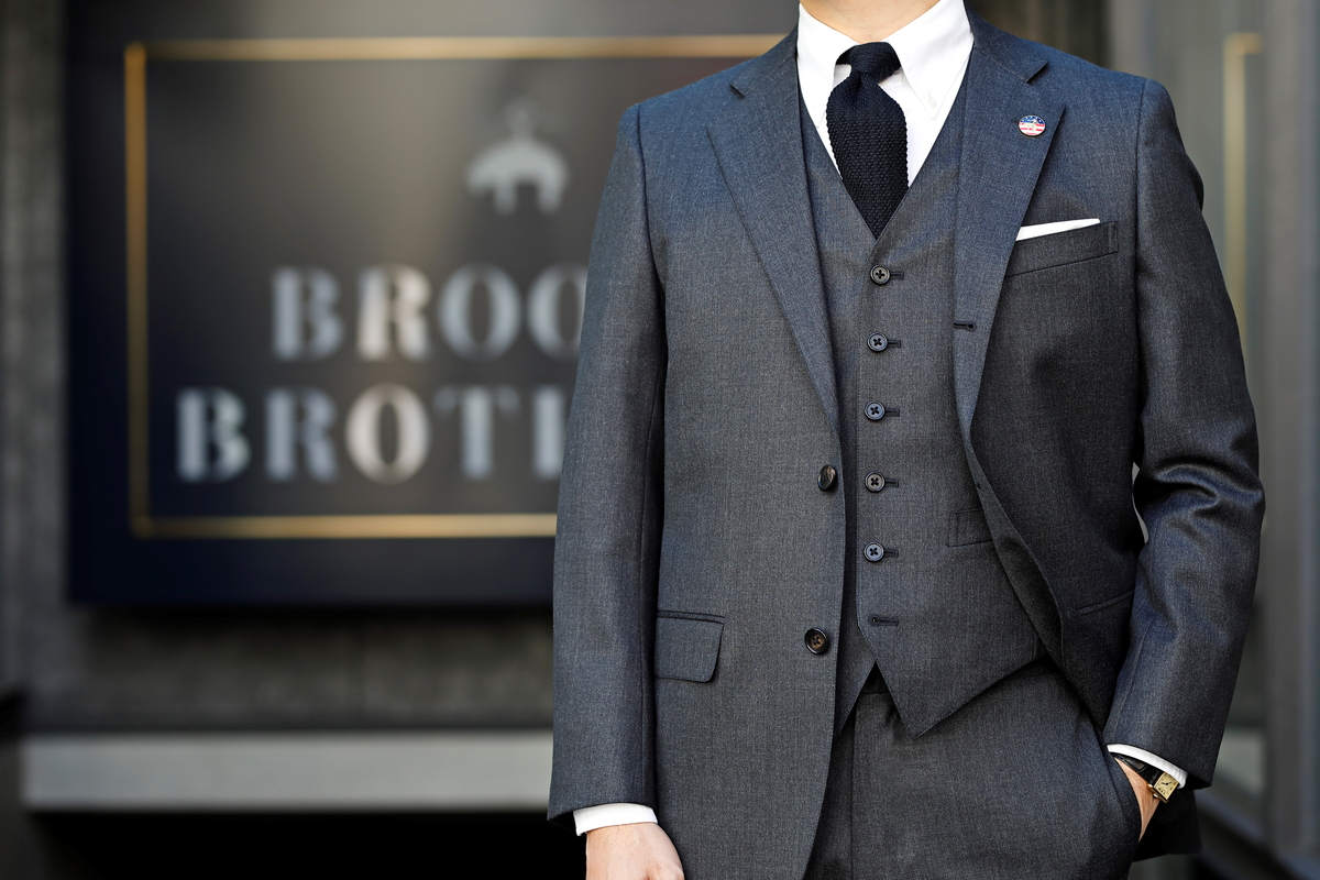 送料無料 Brooks Brothers スーツ チャコール グレー 2釦 背抜