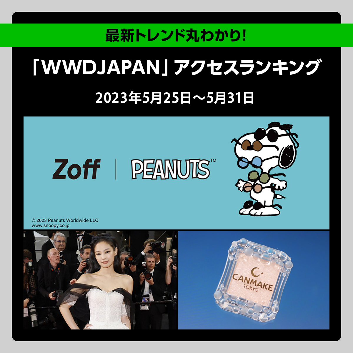 1位は、「ゾフ」が「ピーナッツ」スヌーピーとのコラボ