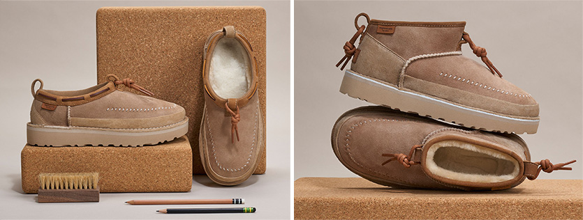 「アグ」が環境再生型農業を実践する農場から調達したスエードを採用