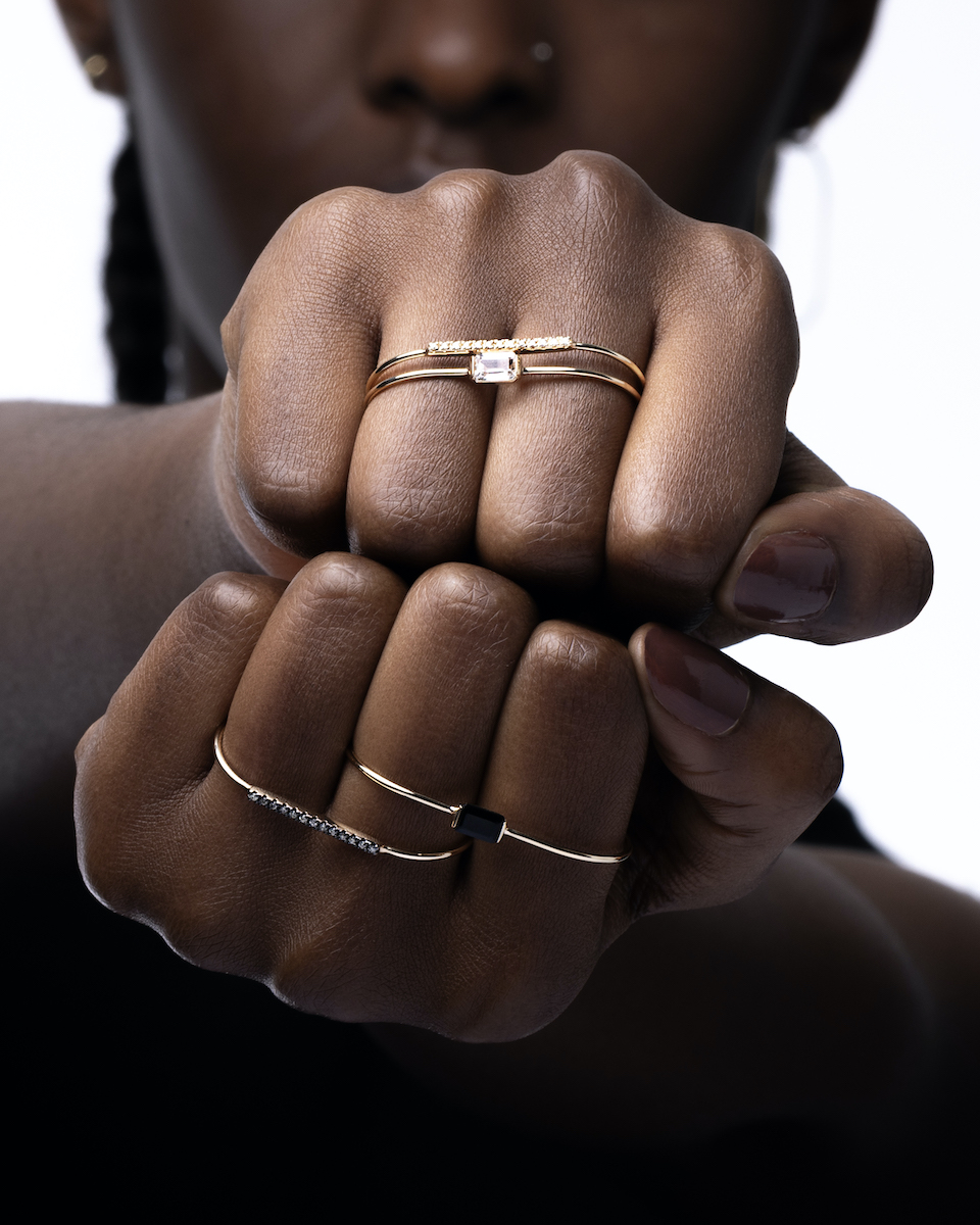 Hirotaka◇ホワイトトパーズダブルフィンガーリング/10K/イエロー