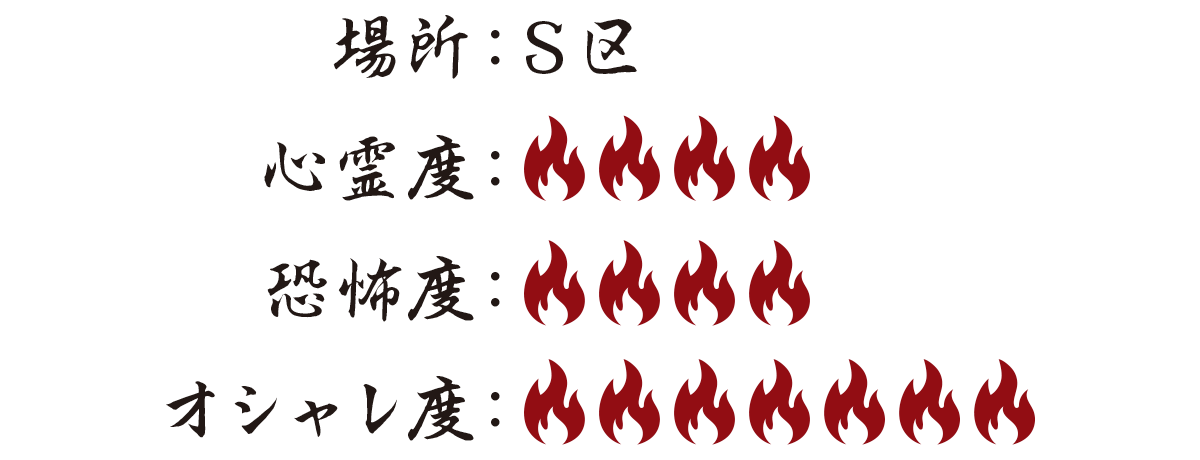 場所：S区 心霊度：4 恐怖度：4 オシャレ度：7