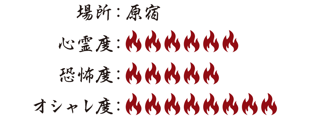 場所：原宿 心霊度：6 恐怖度：5 オシャレ度：8