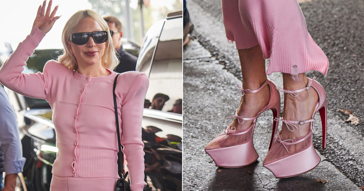 美品　ルブタン　ピンク　スウェード　ハイヒール レディー・ガガがセレブの間で話題の“凸型”ハイヒールを履いた空港