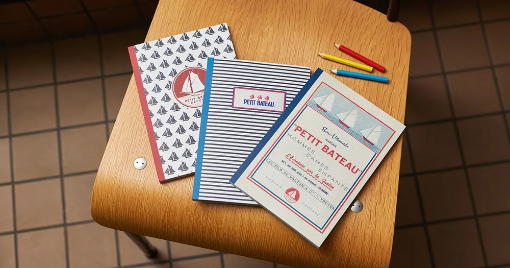 「プチバトー」再販困難な衣類をスケッチブックにリサイクル