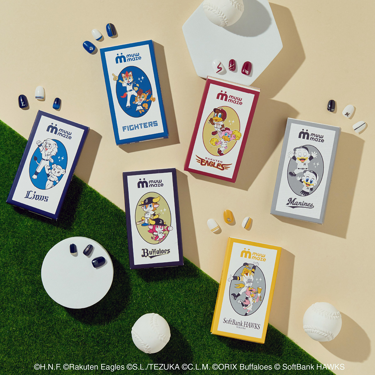 コーセー「ミュウメイズ」がパ・リーグ6球団とコラボ　チームカラー基調のネイルシールを発売
