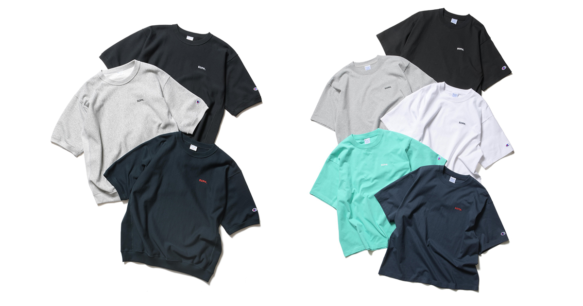 ソフ」が「チャンピオン」に別注したスエットとTシャツを発売 爽やかな