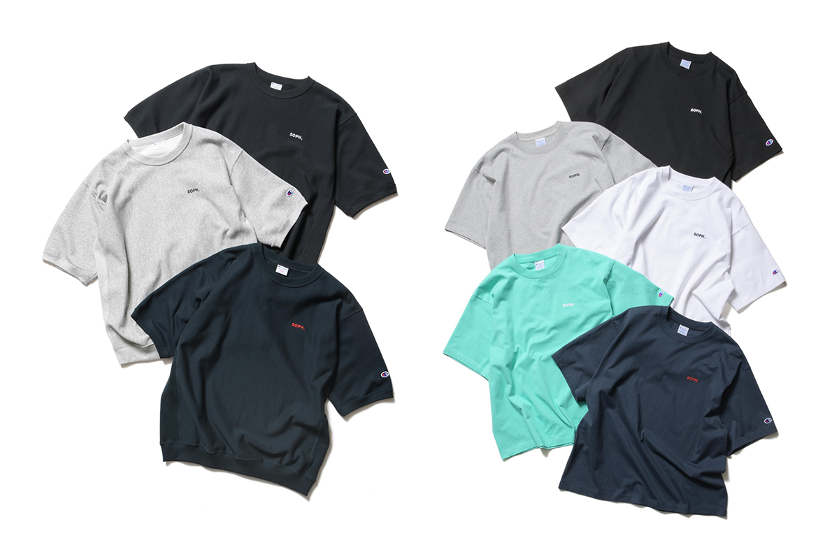 「ソフ」が「チャンピオン」に別注したスエットとTシャツを発売　爽やかなターコイズカラーも用意