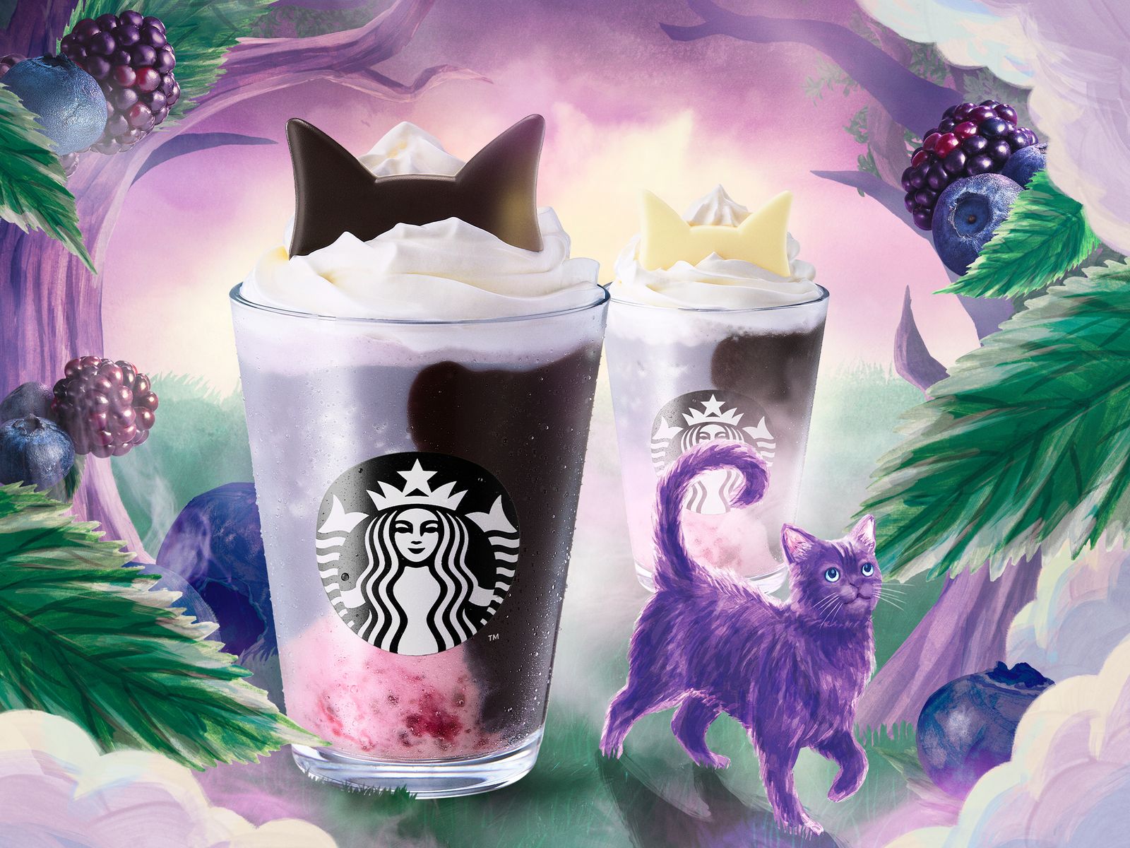 ハロウィン パープルキャット イン ミステリーフォレスト(Halloween purple cat in mystery forest)